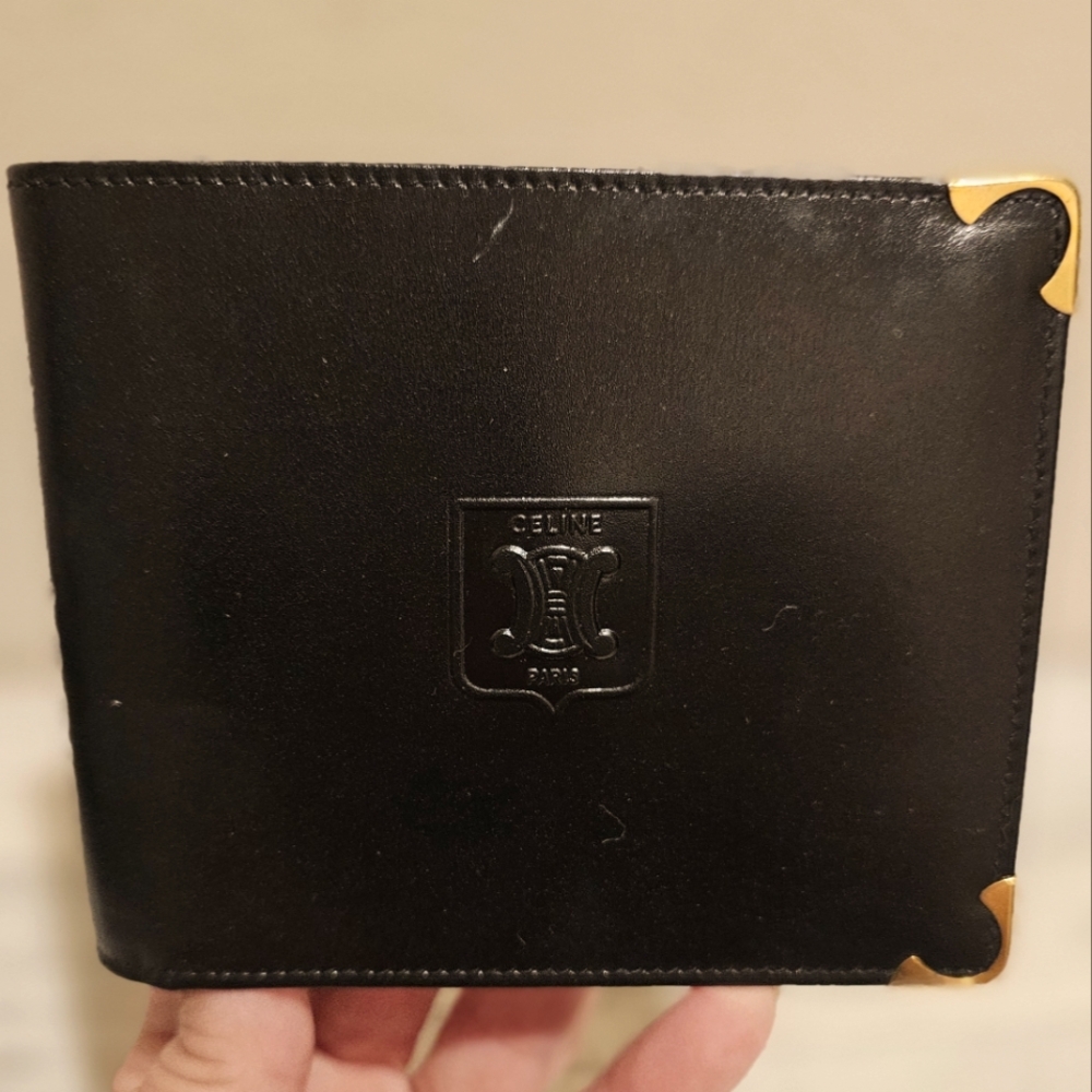 Celine Black Leather Wallet with Gold Accents EUC
